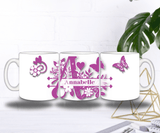 Mug Personnalisé Initiale A–Z – Floral Rose/Violet & Prénom au Choix