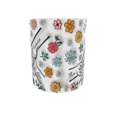 Mug personnalisé Papa/Maman/Papi/Mamie + 3 prénoms – Mains & fleurs (sublimation HD) Sublimation Store