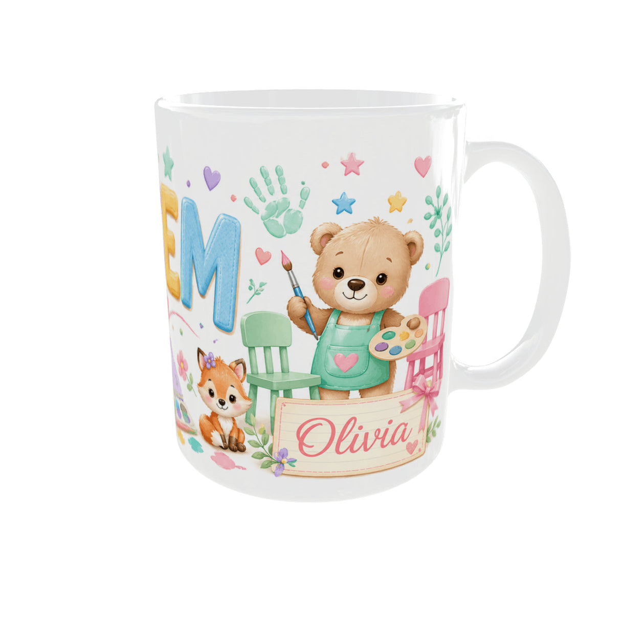 Mug cadeau ATSEM personnalisé prénom kawaii – vue anse à droite
