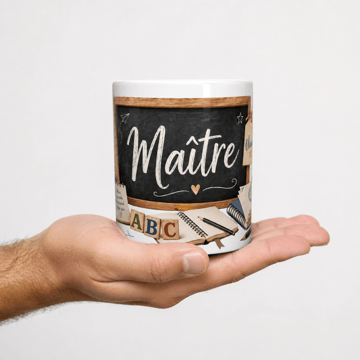 Mug personnalisé prénom maître tenu en main – céramique 11 oz