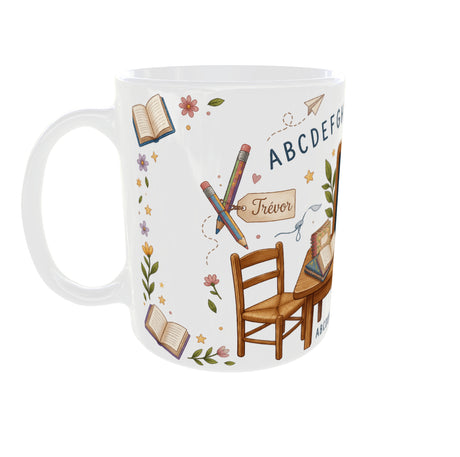 Mug personnalisé école avec prénom sur tableau noir – vue anse à gauche