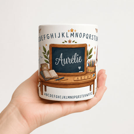 Mug personnalisé prénom maîtresse tenu en main – céramique 11 oz