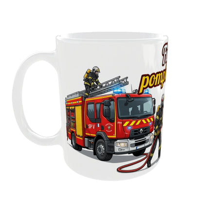 mug pompier volontaire fier intervention incendie vue anse gauche
