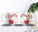 Mug Saint-Valentin “Arbre de Vie” – Cœurs Rouges 3D en Sublimation
