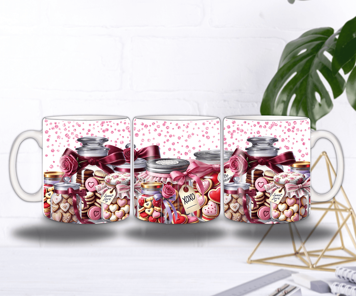 Mug Saint-Valentin – Bonbonnières Remplies d’Amour & Biscuits Cœurs