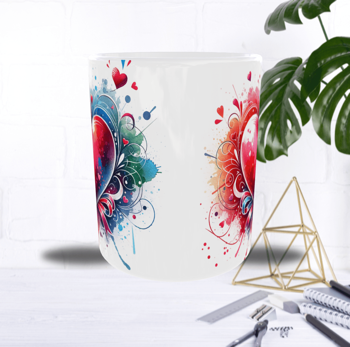 Mug Saint-Valentin “Cœur Éclat d’Amour” – Aquarelle Colorée & Petits Cœurs