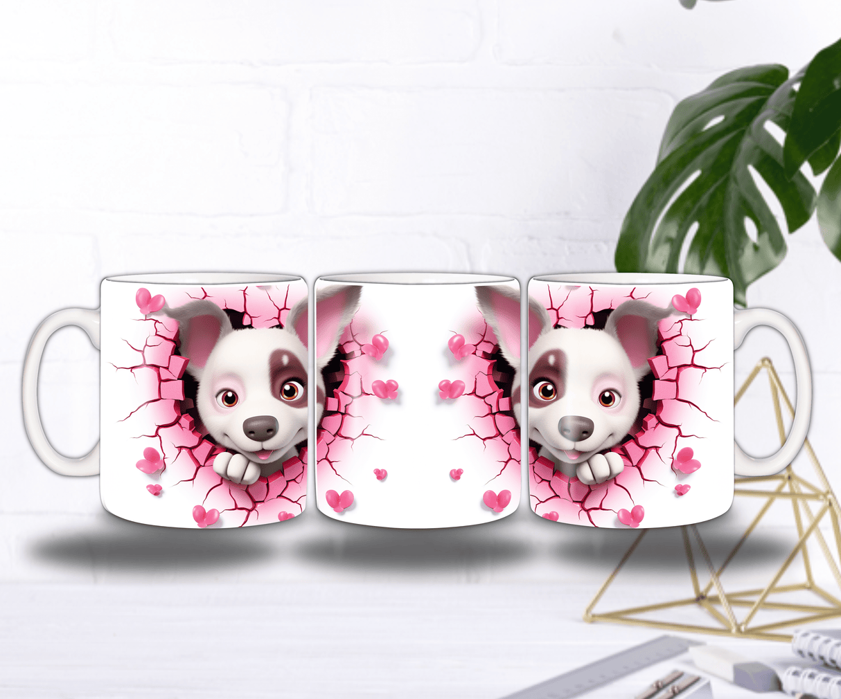Mug Saint-Valentin “P’tit Chien Love” – Mur Brisé & Papillons Cœur Roses