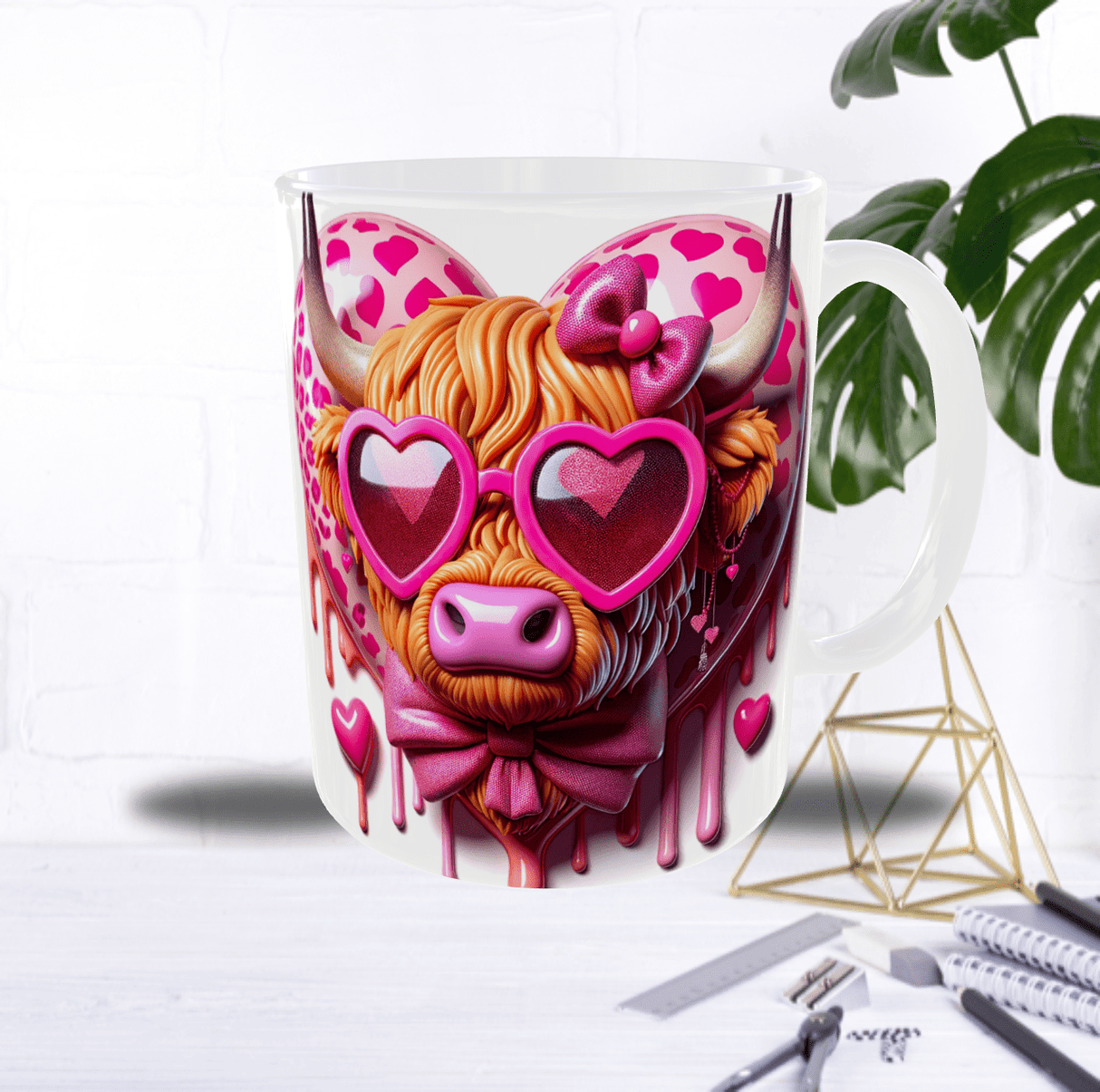 Mug Saint-Valentin Vache Rose – Lunettes Cœur & Humour Love (Sublimation)