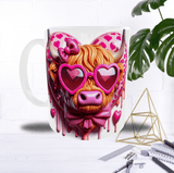 Mug Saint-Valentin Vache Rose – Lunettes Cœur & Humour Love (Sublimation)