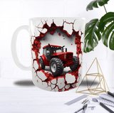 Mug Tracteur Rouge Brise-Mur – Sublimation HD Effet 3D sur Mur Blanc