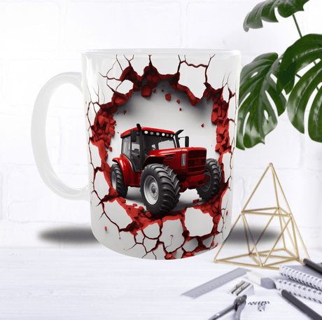 Mug Tracteur Rouge Brise-Mur – Sublimation HD Effet 3D sur Mur Blanc