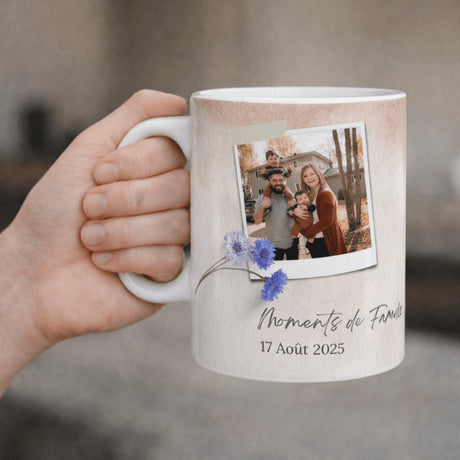 Mug personnalisé “Moments de famille” – 3 photos + date (325 ml / 11 oz) Sublimation Store
