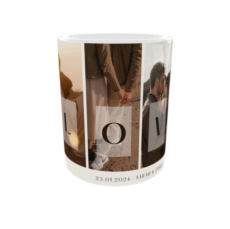 Mug personnalisé 4 photos “LOVE” – Date + 2 prénoms (325 ml / 11 oz) Sublimation Store