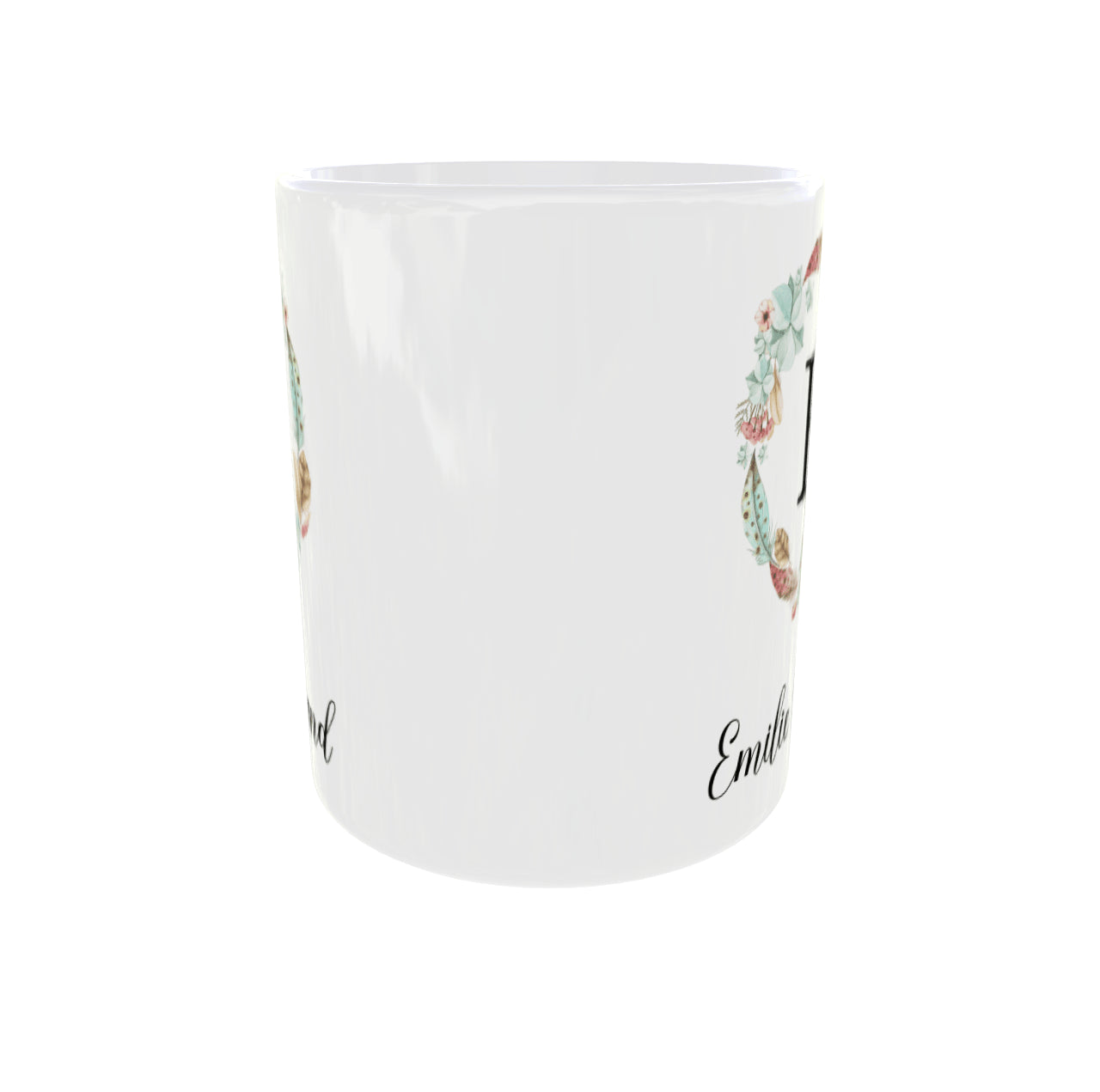 Mug personnalisé initiale & prénom – Couronne florale (cadeau femme) Sublimation Store - Vue de face