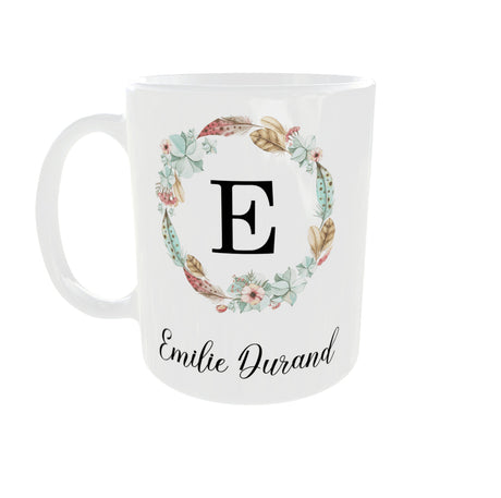 Mug personnalisé initiale & prénom – Couronne florale (cadeau femme) Sublimation Store - Vue de gauche