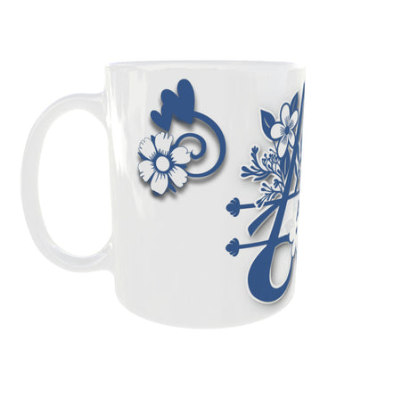 Mug personnalisé initiale A à Z – Bleu + prénom au choix (325 ml / 11 oz) Sublimation Store - Vue Gauche