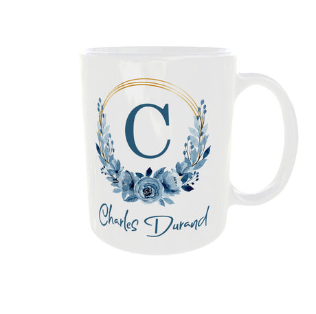 Mug personnalisé initiale & prénom – Couronne bleue (cadeau homme) Sublimation Store - Vue droite