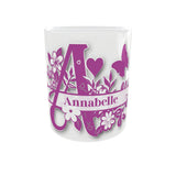 Mug personnalisé initiale A à Z floral – Prénom au choix (325 ml / 11 oz) Sublimation Store - Vue Face