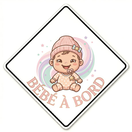 panneau bébé à bord fille ventouse design pastel arc-en-ciel bébé cartoon rose