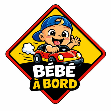 panneau bébé à bord ventouse cartoon garçon losange jaune rouge
