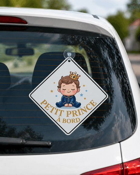 panneau petit prince à bord ventouse bébé garçon couronné sur vitre arrière voiture