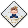 panneau petit prince à bord ventouse bébé garçon couronné fond bleu étoilé
