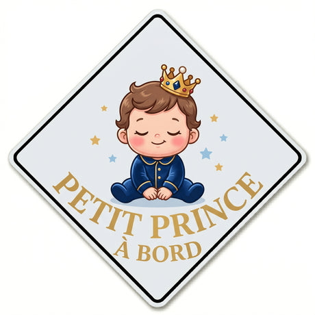 panneau petit prince à bord ventouse bébé garçon couronné fond bleu étoilé
