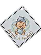 plaque auto bebe a bord aluminium avec ventouse sans fond