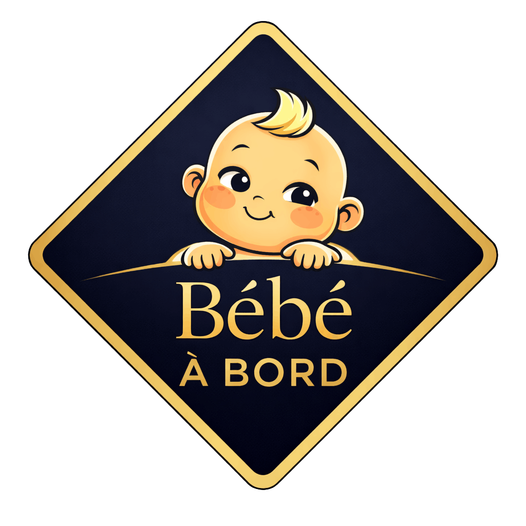 plaque auto bebe a bord bleu marine et or aluminium avec ventouse sans fond