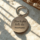 Porte-clés Maman Je t’Aime Rond Métal Argenté Personnalisé Sublimation Store