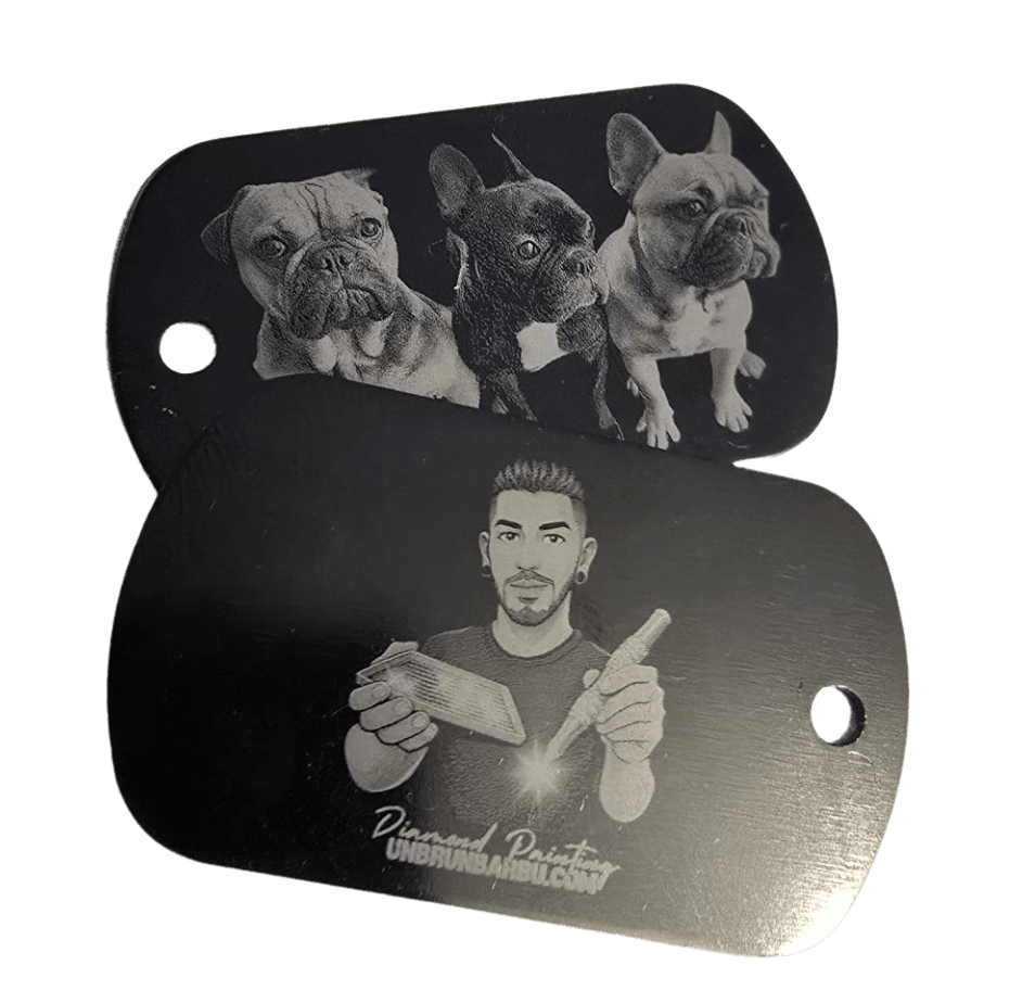 Porte-clés gravé avec photo personnalisée sur médaille noire duo