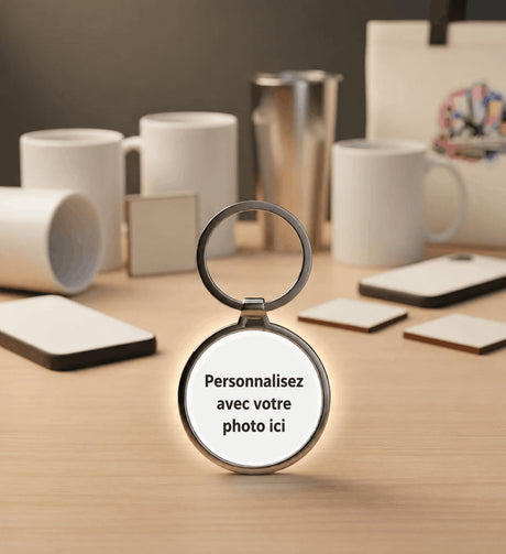 Porte-clés Rond Personnalisé – Métal Argenté – Photo à importer (Ø 4 cm)