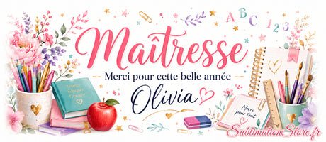 Design aquarelle fleuri du pot à crayons maîtresse – pivoines, lavande, étoiles dorées et prénom Olivia personnalisé