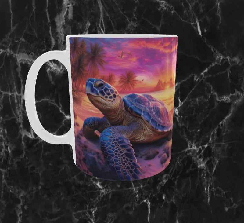 🐢 Mug “Tortue du Soleil” – Voyage au Cœur du Paradis 🌺
