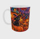 Mug Halloween Personnalisé Prénom – Chat Noir Sorcière, Village de Citrouilles et Pleine Lune 11 oz