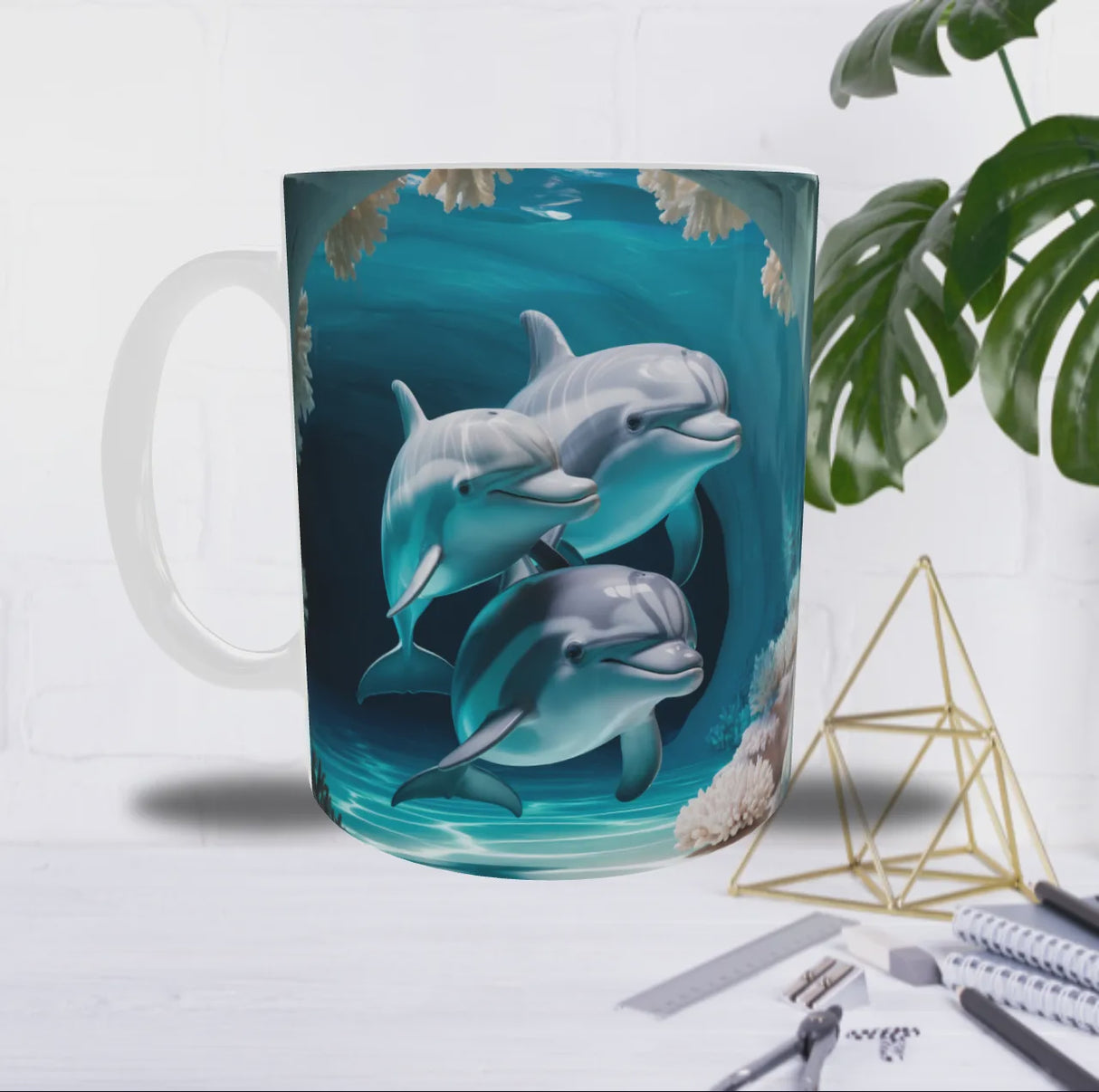 Mug Dauphins des Profondeurs – Sublimation Océan Bleu & Coraux (11oz)