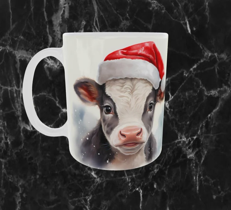 🎄Mug de Noël – Petit Veau Adorable au Bonnet Festif