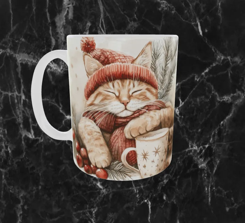 🐱❄️ Mug de Noël – Chat Douillet & Lait Chaud