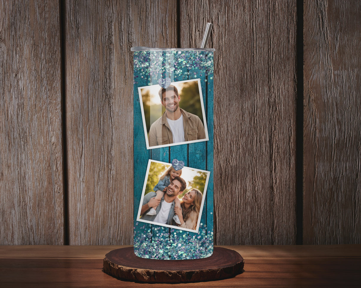 Tumbler personnalisé 6 photos + texte cœur – 20 oz (591 ml)