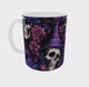 Vidéo 360° du mug Halloween crânes de sorcière et fleurs violettes, mug gothique en céramique 11 oz imprimé en France