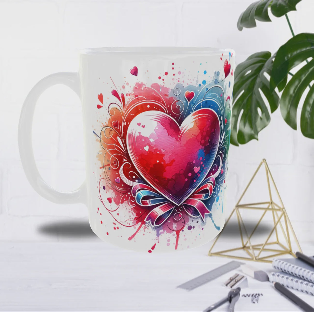 Mug Saint-Valentin “Cœur Éclat d’Amour” – Aquarelle Colorée & Petits Cœurs
