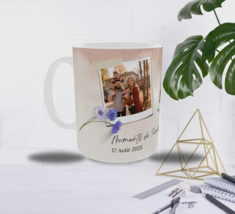 Mug Personnalisé – Moments de Famille (3 Photos + Date)