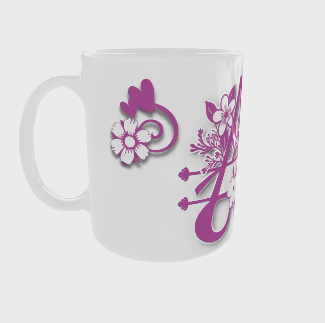 Mug personnalisé initiale A à Z floral – Prénom au choix (325 ml / 11 oz) Sublimation Store - Vue Vidéo