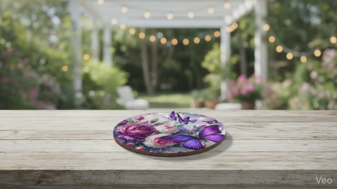 Dessous de Verre Rond Bois & Liège – Agate Violet & Or (9 cm) Vidéo – Sublimation Premium Sublimation Store