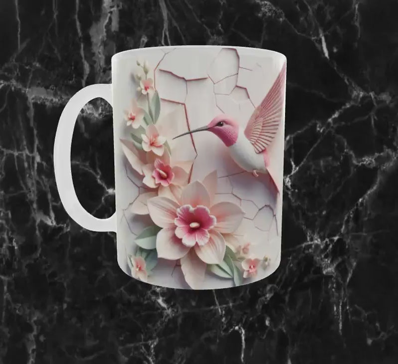🌸 Mug Sublimation Colibri – Design Rose & Fleurs Raffinées