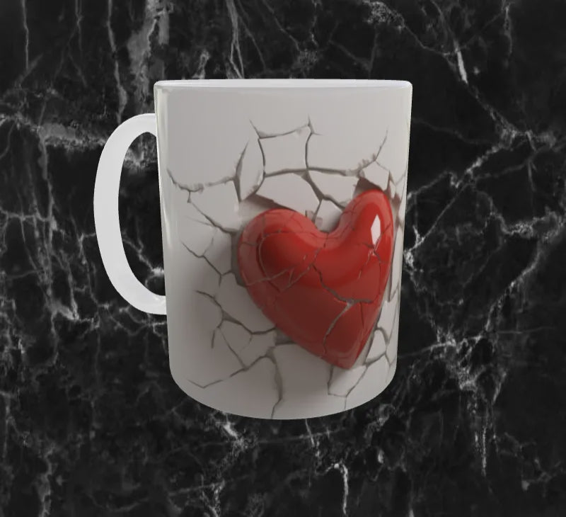 ❤️🔥Mug Cœurs en Éclat – Rouge Vif & Craquelures Blanches