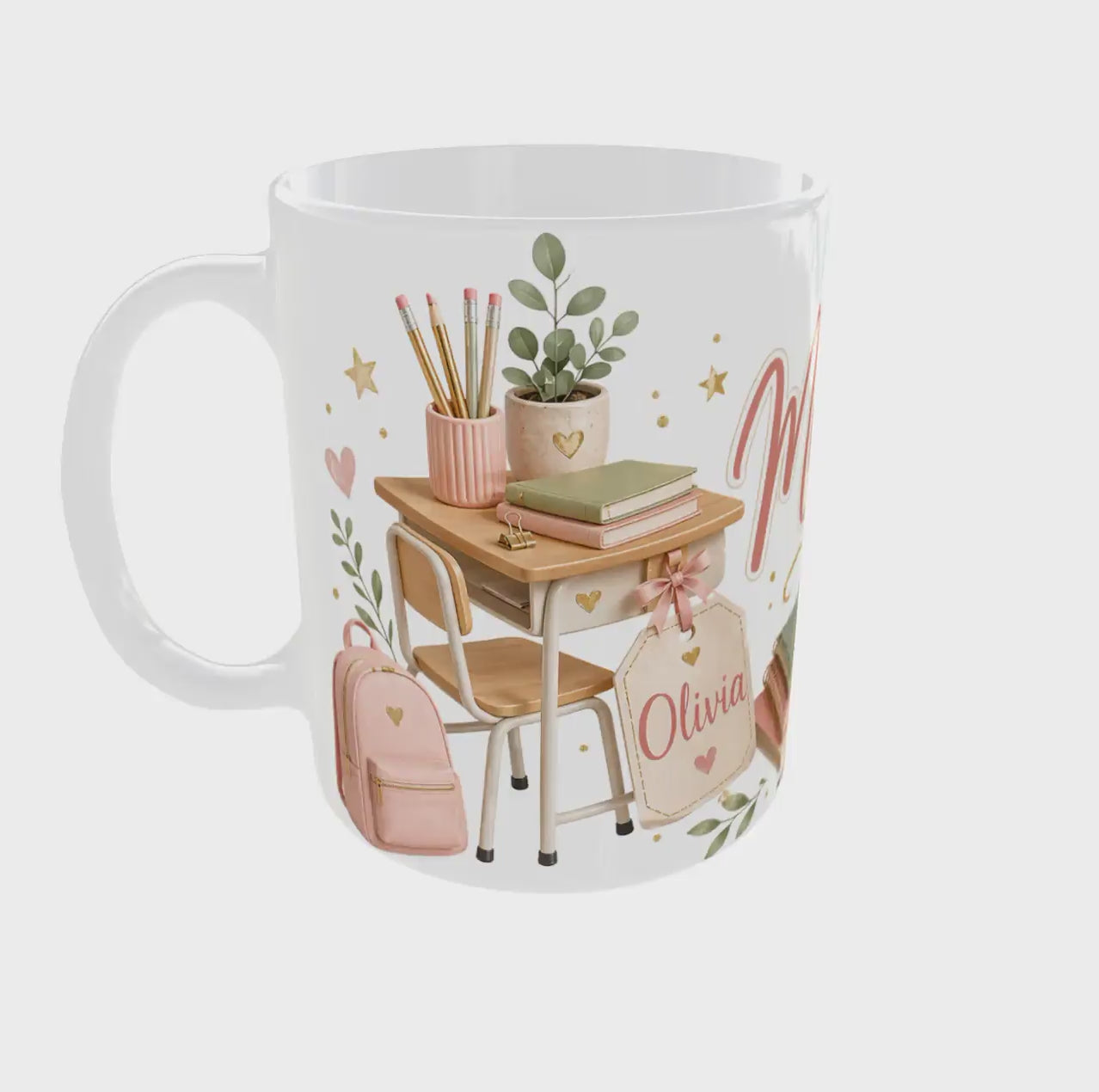 Mug personnalisé maîtresse – vue 360 degrés prénom élève