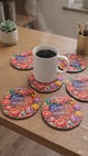 video lot de 4 dessous de verre bonne fete maman avec cafe fumant