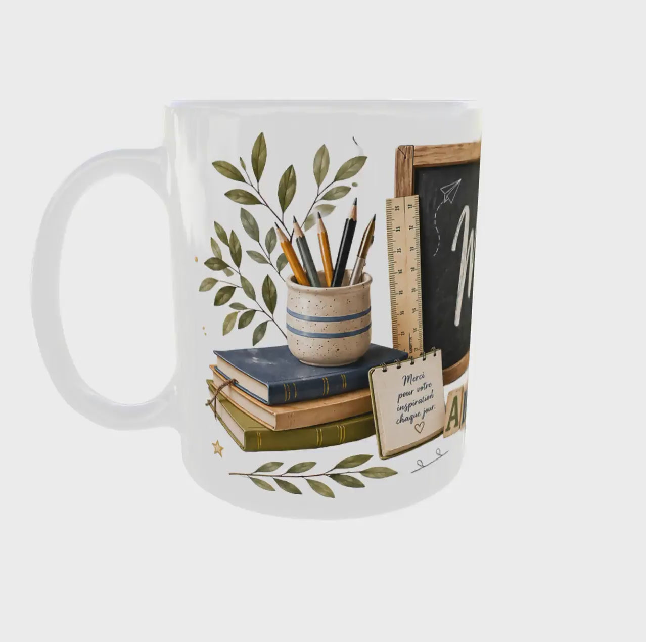 Vidéo 360° mug personnalisé prénom maître design scolaire vintage – Sublimation Store