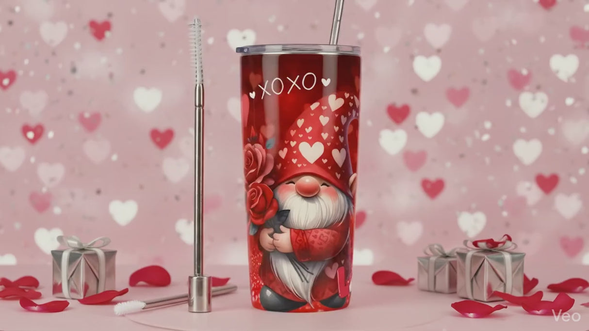 Tumbler isotherme gnome amoureux XOXO – 20 oz (591 ml)